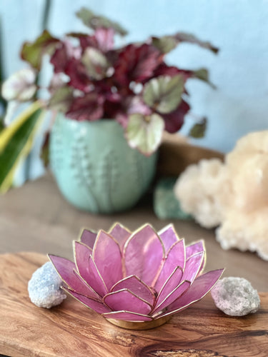 Capiz Shell Lotus Tealight Holder- Gemstone Collection- Amethyst