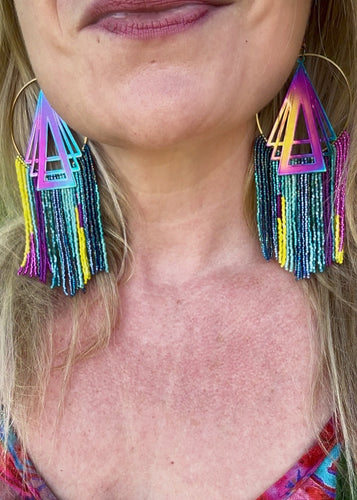 Bright and BOLD Geometric Statement Fringe Earrings