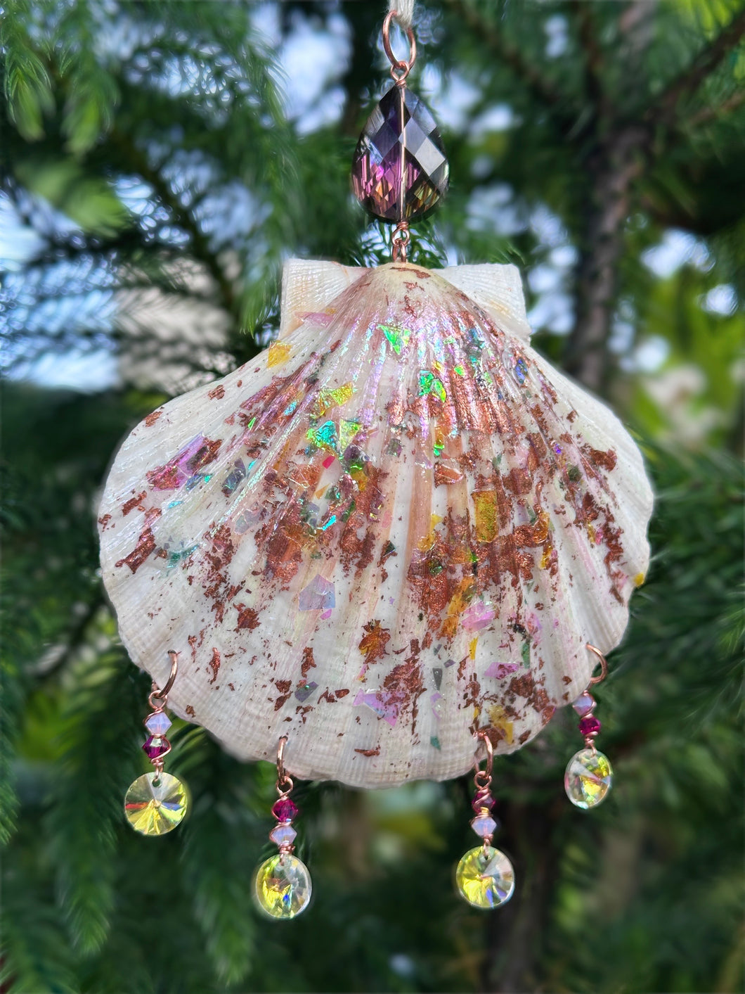 Iridescent Color Splash Shell Ornament Suncatcher