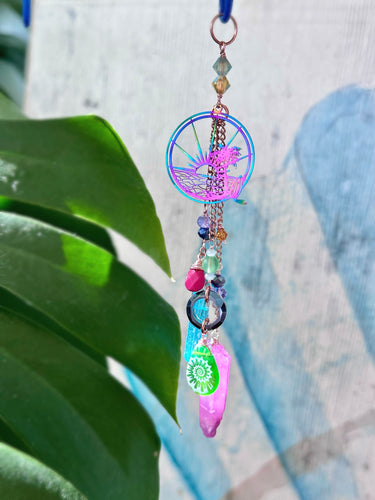 Beach Scene Rainbow Electroplated Car Charm