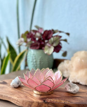 Capiz Shell Lotus Tealight Holder- Gemstone Collection- Rose Quartz