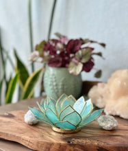 Capiz Shell Lotus Tealight Holder- Gemstone Collection- Aquamarine