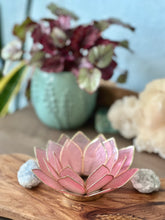 Capiz Shell Lotus Tealight Holder- Gemstone Collection- Rose Quartz