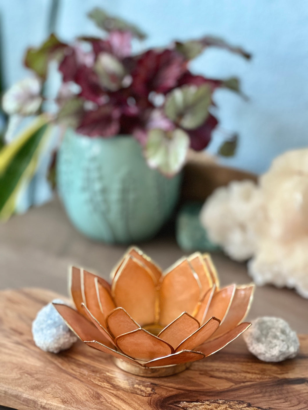 Capiz Shell Lotus Tealight Holder- Gemstone Collection- Amber