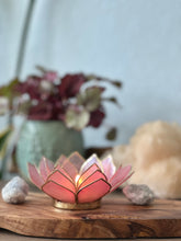Capiz Shell Lotus Tealight Holder- Gemstone Collection- Rose Quartz