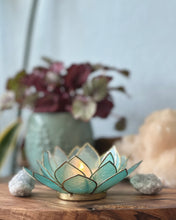 Capiz Shell Lotus Tealight Holder- Gemstone Collection- Aquamarine