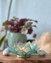 Capiz Shell Lotus Tealight Holder- Gemstone Collection- Aquamarine