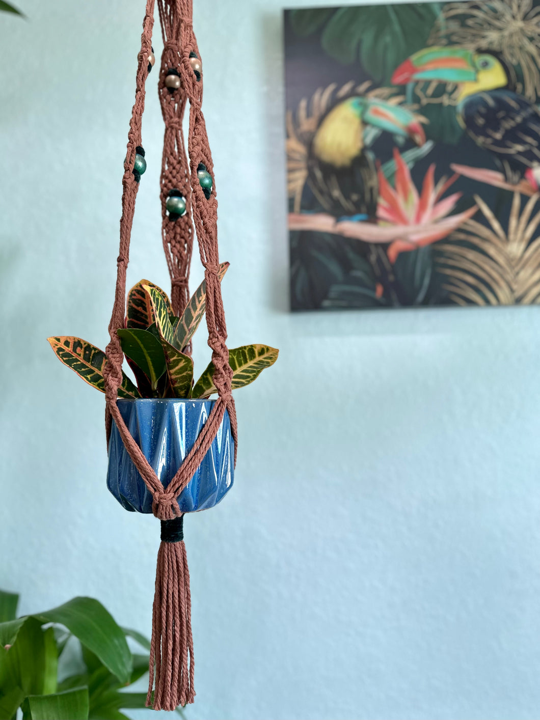 teal macrame plant hanger Beaded Macrame Plant Hanger – Earth Meets Water