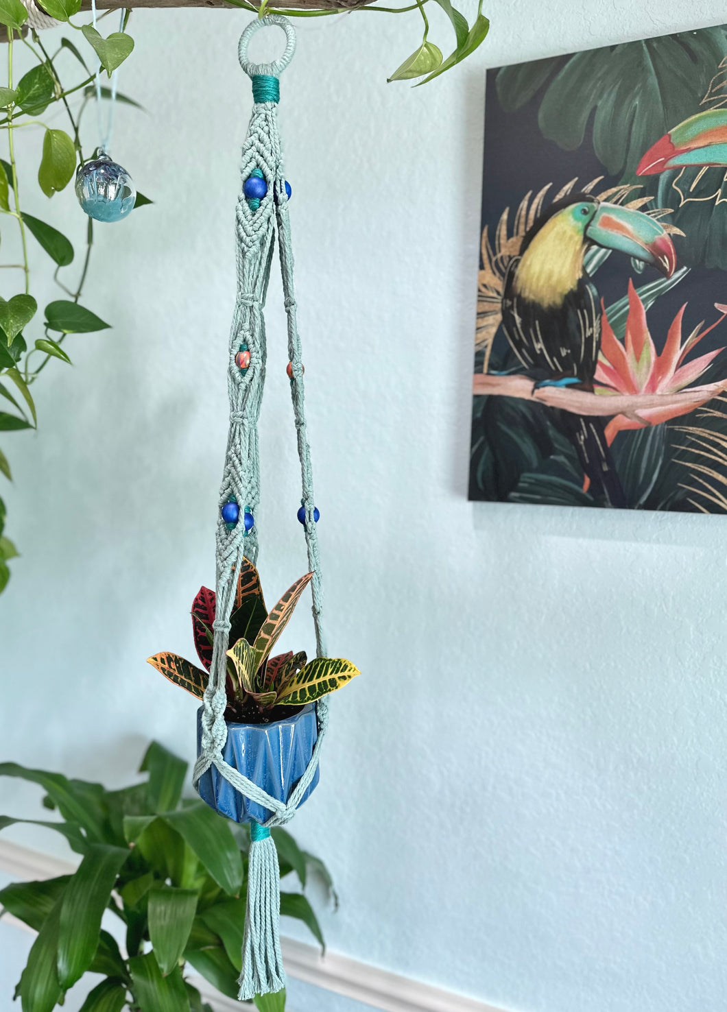 multicolor macrame plant hanger Beaded Macrame Plant Hanger