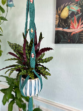 Tropical Paradise Large Beaded Macrame Planter- Teal
