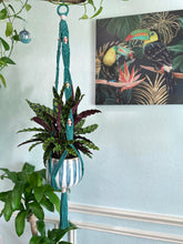 Tropical Paradise Large Beaded Macrame Planter- Teal