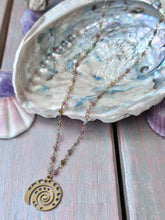Brass Shell & Watermelon Tourmaline Beaded Necklace