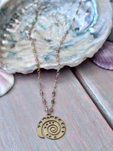 Brass Shell & Watermelon Tourmaline Beaded Necklace