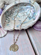 Brass Shell & Watermelon Tourmaline Beaded Necklace