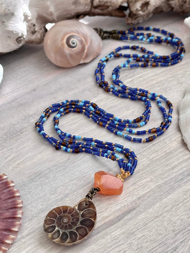 Ammonite Double Strand Knotted Bead Necklace