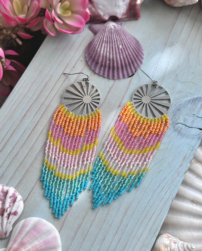 Beach Sunrise Beaded Fringe Earrings