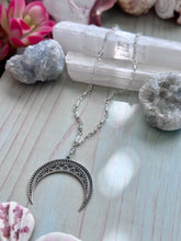 Silver Crescent Moon Labradorite & Rainbow Moonstone Beaded Necklace