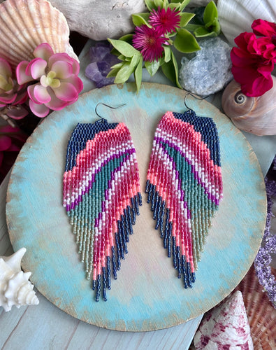 Flamingo Beach Beaded Fringe Earrings