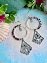Flamingo Beach Monstera Beaded Hoop Earrings