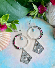 Flamingo Beach Monstera Beaded Hoop Earrings