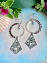 Flamingo Beach Monstera Beaded Hoop Earrings