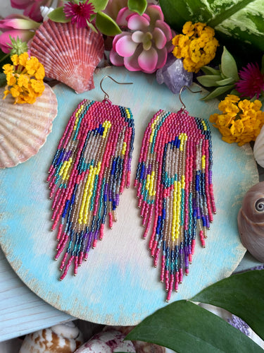 Color Splash Beaded Fringe Earrings