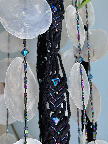 Capiz Shell Black Iridescent Beaded Macrame Mobile