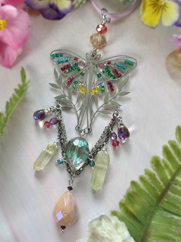 Whimsical Moth Beaded Car Charm