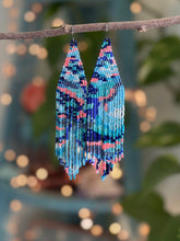 Blue Wave Psychedelic Fringe Earrings