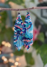 Blue Wave Psychedelic Fringe Earrings