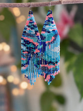 Blue Wave Psychedelic Fringe Earrings