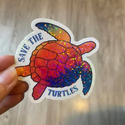 Save the Sea Turtle Rainbow Holographic Die Cut Sticker