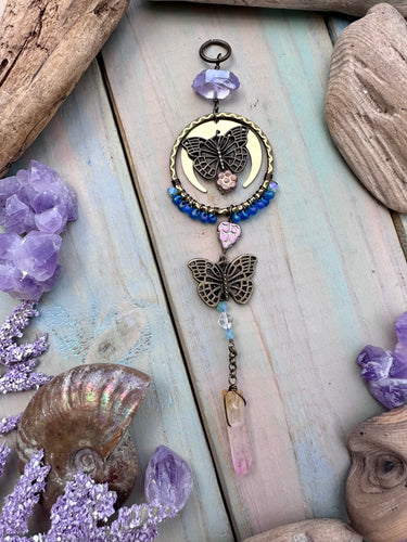 Butterfly Crystal Moon Car Charm