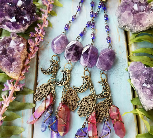 Moon Hamsa Crystal Car Charms/Rearview Mirror Accessory
