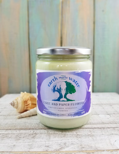 Lace and Paper Flowers - 16oz Soy Candle