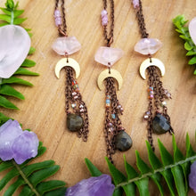 Pink Crystal Quartz & Moon Charm Necklace