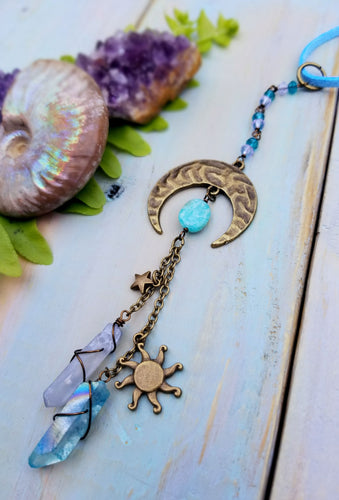 Sun Moon & Stars Amazonite Car Charm